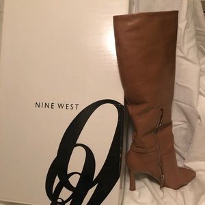 Like new (only worn once) heeled tan Nine West Boots.